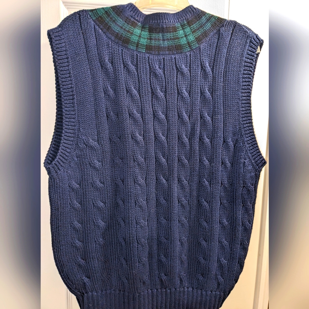 GAP Men's Vintage 90's Navy Cable Knit Sweater Vest - Picture 3 of 8